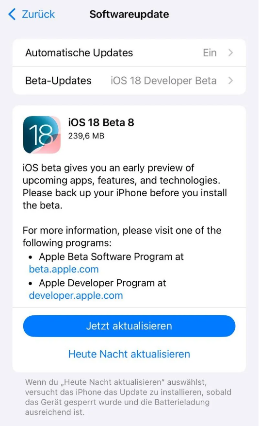 独山苹果手机维修分享苹果 iOS / iPadOS 18 开发者预览版 Beta 8 发布 